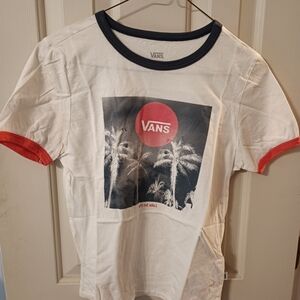 Vintage Vans Womens White and Red Graphic T-Shirt